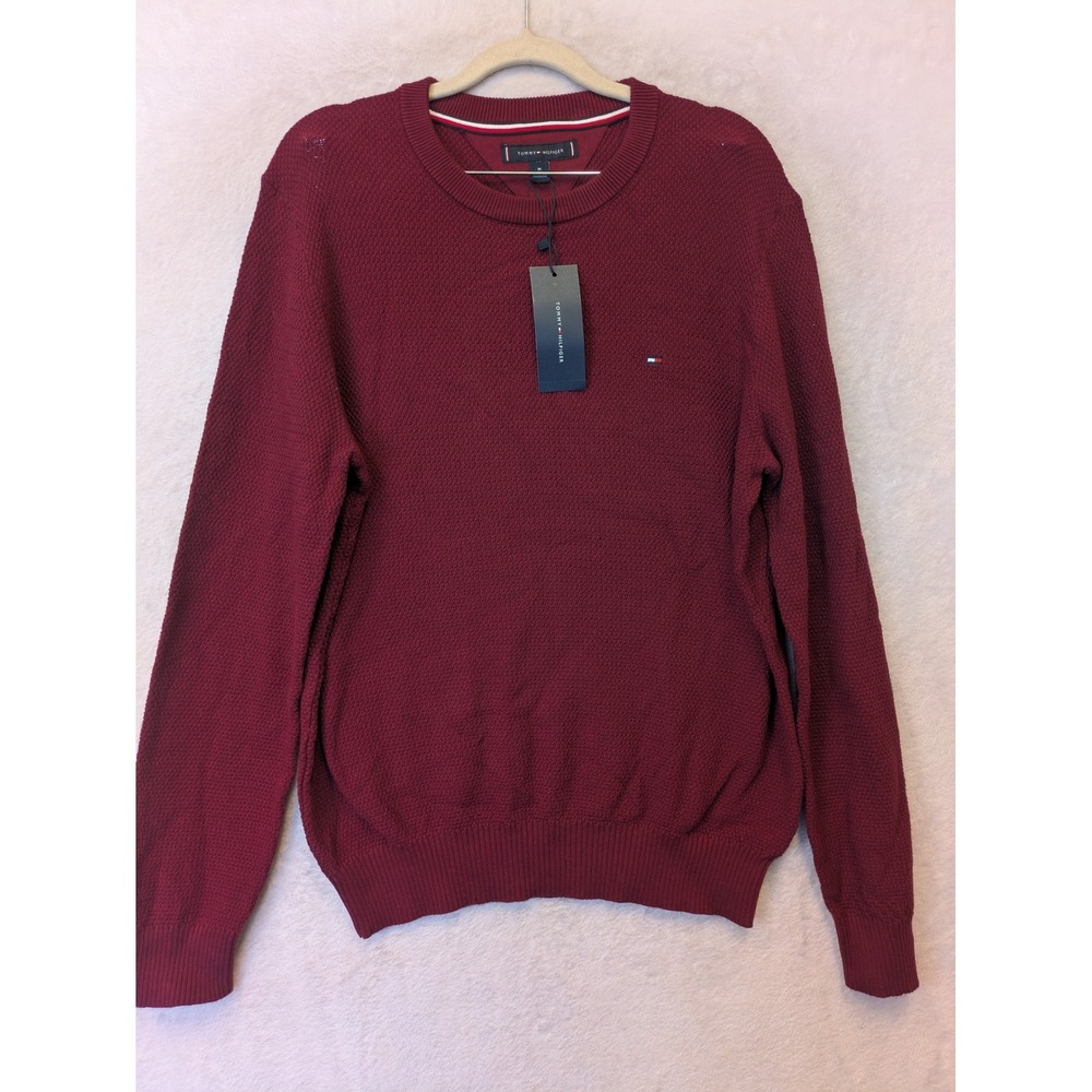 Tommy Hilfiger Mens Crewneck Preppy Sweater Burgundy Red Size M